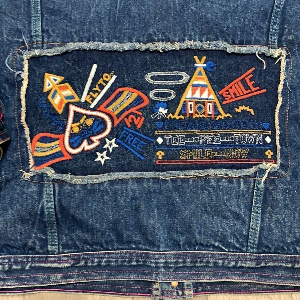 Womens Vintage SMILE‎ Western Indian Denim Jean Jacket - Picture 9 of 12